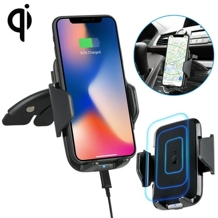 EEEKit Qi Wireless Car Charger CD Slot Mount, Car Stand Phone Holder for Samsung Galaxy S10/S10E/S9/S8 Plus, iPhone XS Max/XR/ X/8 Plus and More Qi Enabled