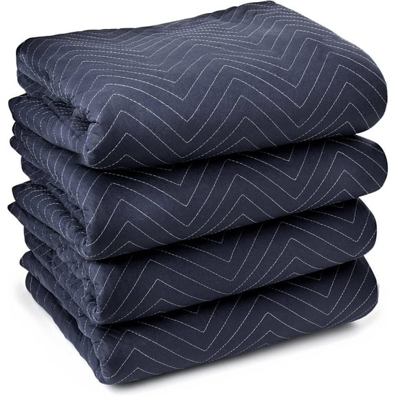 4 Moving & Packing Blankets - Pro Economy - 80" x 72" (35 lb/dz Weight) - Professional Quilted Shipping Furniture Pads Navy Blue and Black