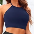thumbnail image 6 of ManxiVoo Women High Neck Bikini Swimsuit Top Supportive Athletic Crop Top for Yoga Sports and Beach Vacation Activities L Size Navy, 6 of 8