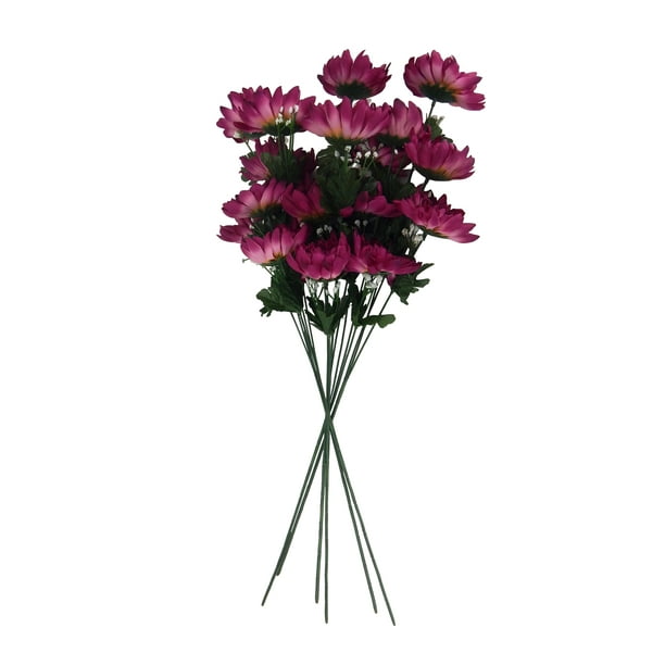 Mum bushes Burgundy Artificial Flowers 6pcs Silk Flower for Wedding ...