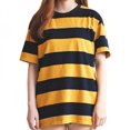 thumbnail image 3 of CNKOO T-Shirt à Col Rayé Jaune et Noir pour Femmes, Blouse Décontractée à Manches Mi-Longues, 3 of 5