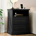 thumbnail image 2 of FANRAL Wood Nightstand with Charging Station for Bedroom,Farmhouse End Side Table with 2 Drawers for Living Room,Black Nightstand, 2 of 6