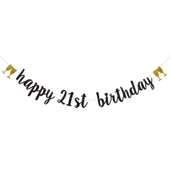Happy 21st Birthday Banner,Pre-Strung, 21st Birthday Party Garlands Bunting Sign Photo Props Backgrounds,Letters Black