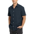 thumbnail image 1 of KaLI_store Mens Shirts Mens Button Down Shirts Short Sleeve Casual Summer Beach Cotton Linen T-Shirts Band Collar Slim Fit Shirt with Pocket Navy,M, 1 of 3