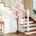 thumbnail image 4 of GVN Faux 5FT 2 Pack Cherry Blossom Plants Decorative with Pink Flowers, Artificial Plant for Patio, Garden, Front Door, Balcony, Backyard, Pink, 4 of 7