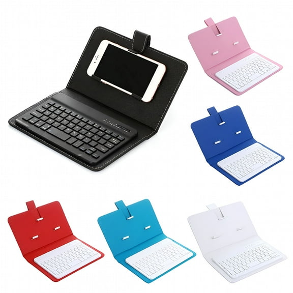 GJX Portable Wireless Bluetooth Keyboard with Faux Leather Case, Universal Mobile Phone Typing Keyboard with Stand for iOS, Android, Windows