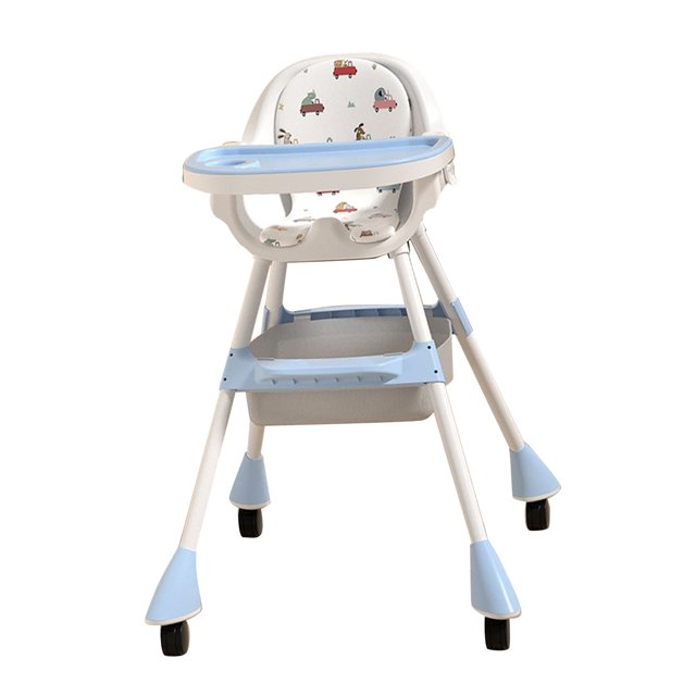 Silla alta para bebé con altura ajustable, multifuncional, bandeja extraíble, plegable, convertible, color azul cielo