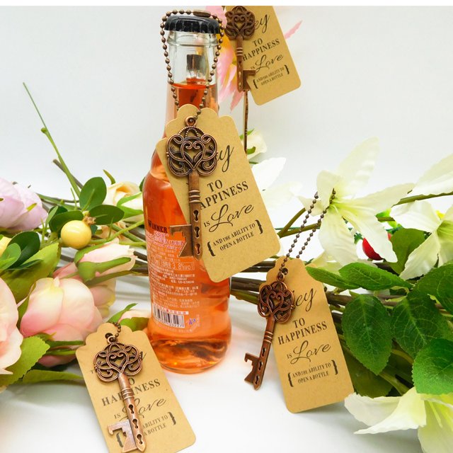 20 Unids Llave de Metal Abridor de Botellas de Cerveza Favor de Boda con Etiqueta Abridores de Bebidas Llavero Suministros de Decoración Del Banquete de Boda Recuerdo para Invitados Auspiciosos