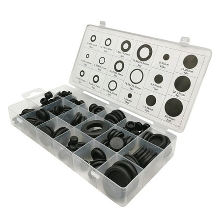 18 Size Grommets 125Pcs Black Rubber Grommet Kit Electrical Gasket Rings Assortment Kit for Protecting Wire and Cable