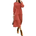 thumbnail image 3 of Mengpipi Womens Casual Long Sleeve Midi Dresses Smocked Flowy Tiered Dress Red, Size 8-10, 3 of 7