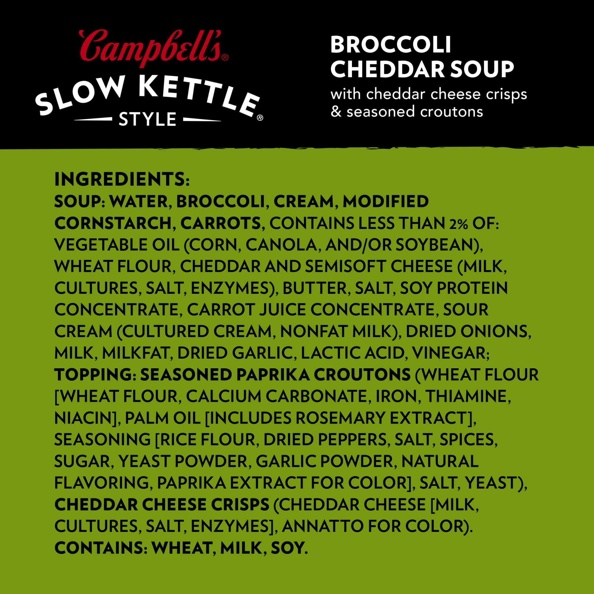 Campbell's Slow Kettle Style Broccoli Cheddar Soup with A Crunch, 7 oz Microwavable Cup