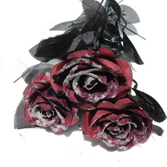 Clearance Under $0.96! 1PC Halloween Gothic Rose, Artificial Dark Flower for Table & Wedding Decor, PU, (One Size, Red)