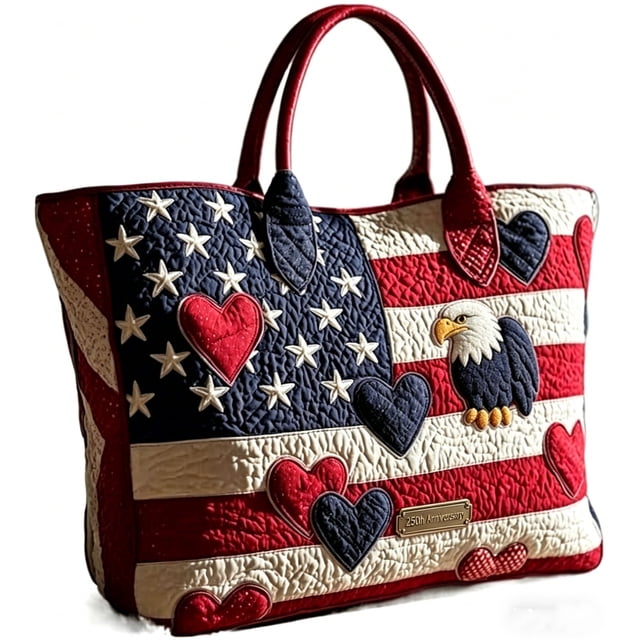 Tong USA 250th Anniversary Quilted Tote Patriotic Shoulder Handbag For Daily Use