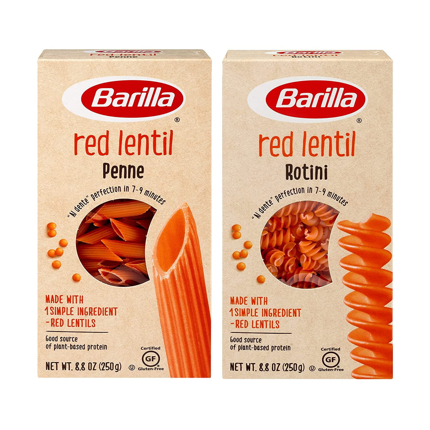 Barilla Red Lentil Rotini Pasta and Penne Pasta Variety Pack, 8.8 Ounce (Pack of 4) - Plant Based Protein Pasta - Naturally Gluten Free Pasta - Veggie ...