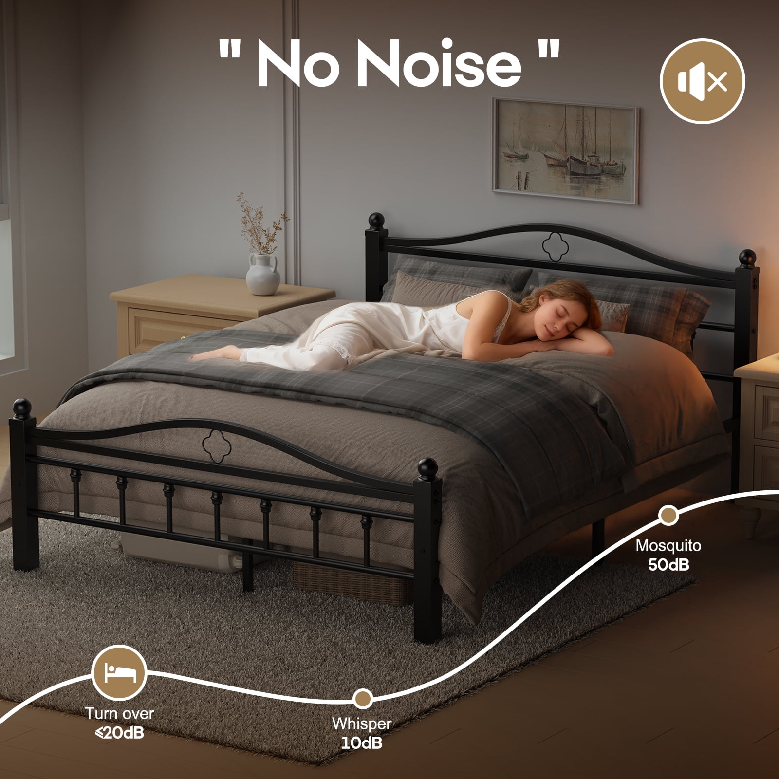 Queen Bed Frame with Headboard - Heavy Duty  Bed Frame Queen Size Supports 1500LBS, Noise Free, Under-Bed Storage, No Box Spring Needed, Easy Assembly, Black