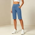 thumbnail image 4 of Women's Bermuda Long Shorts 14" Knee Length Capris with Pockets High Waisted Athletic Casual Shorts for Women Royal Blue M, 4 of 8