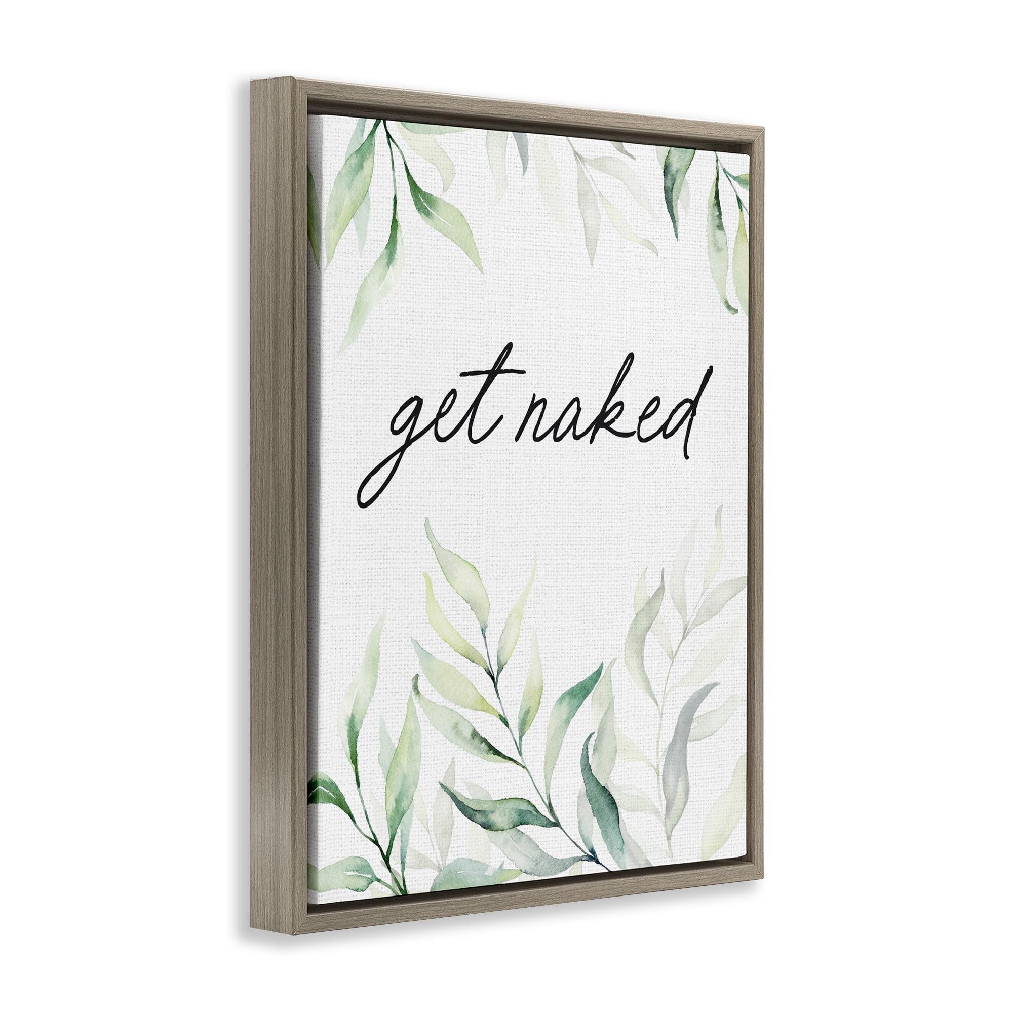 Get Naked Bathroom Herbs Brown Framed Floater Canvas Wall Art, design by Lettered and Lined