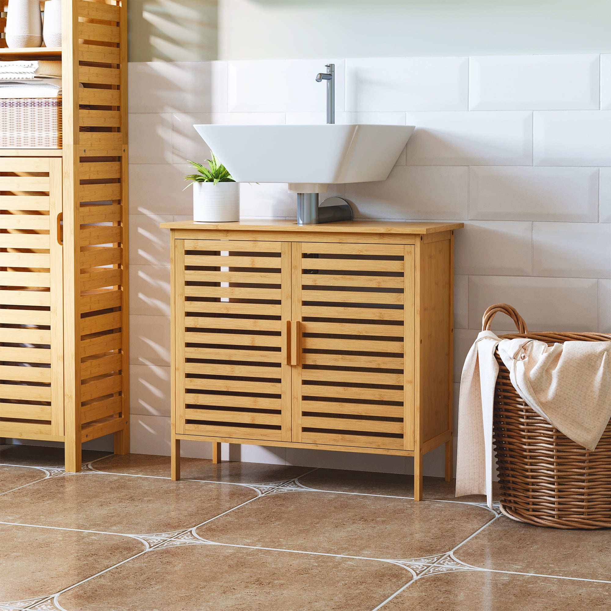 kleankin Bamboo Under Sink Cabinet Bathroom Organizer