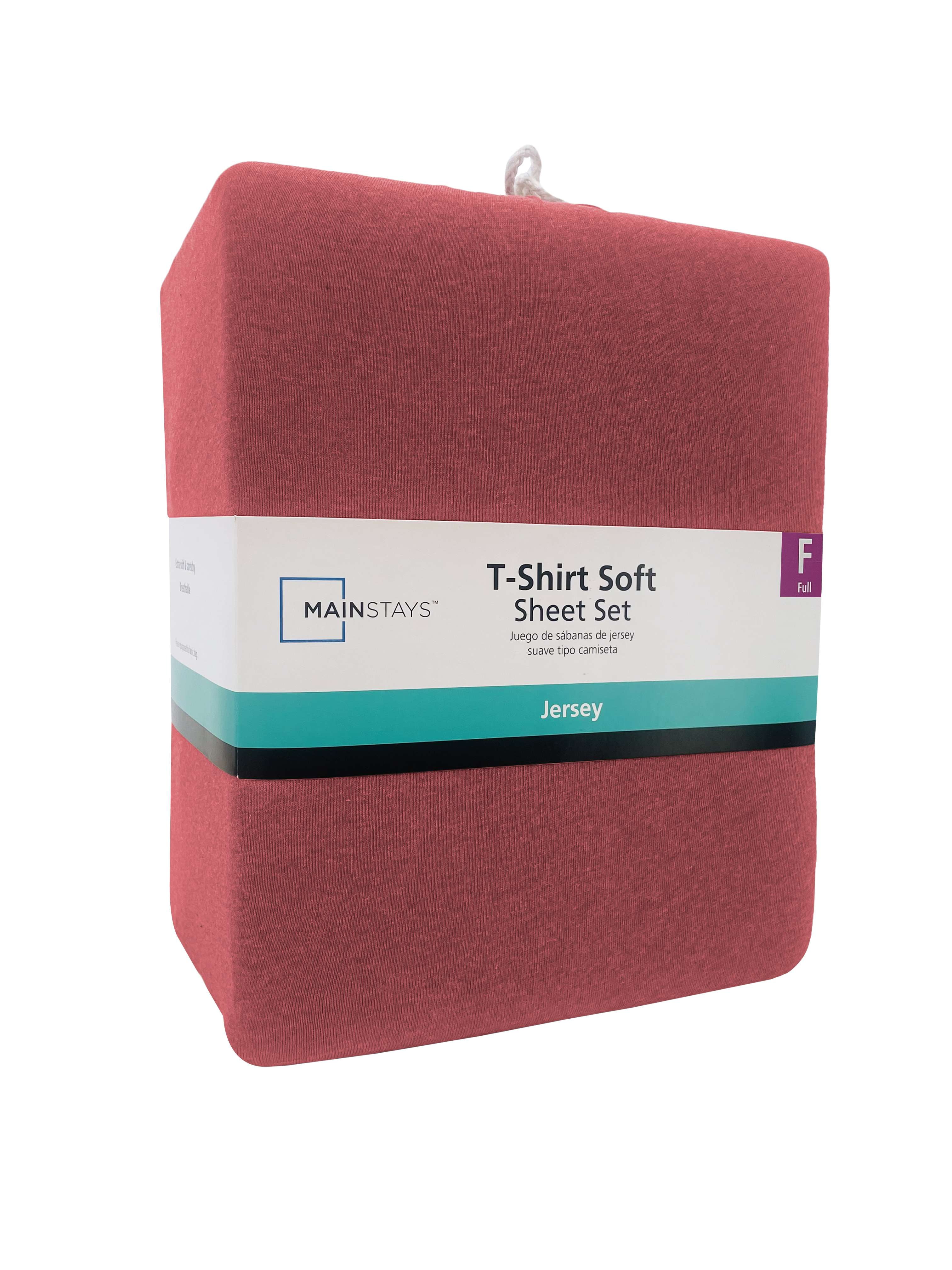 Mainstays Cotton Rich Extra Soft Jersey Bed Sheet Set, Full, Red Sedona, 4 Pieces