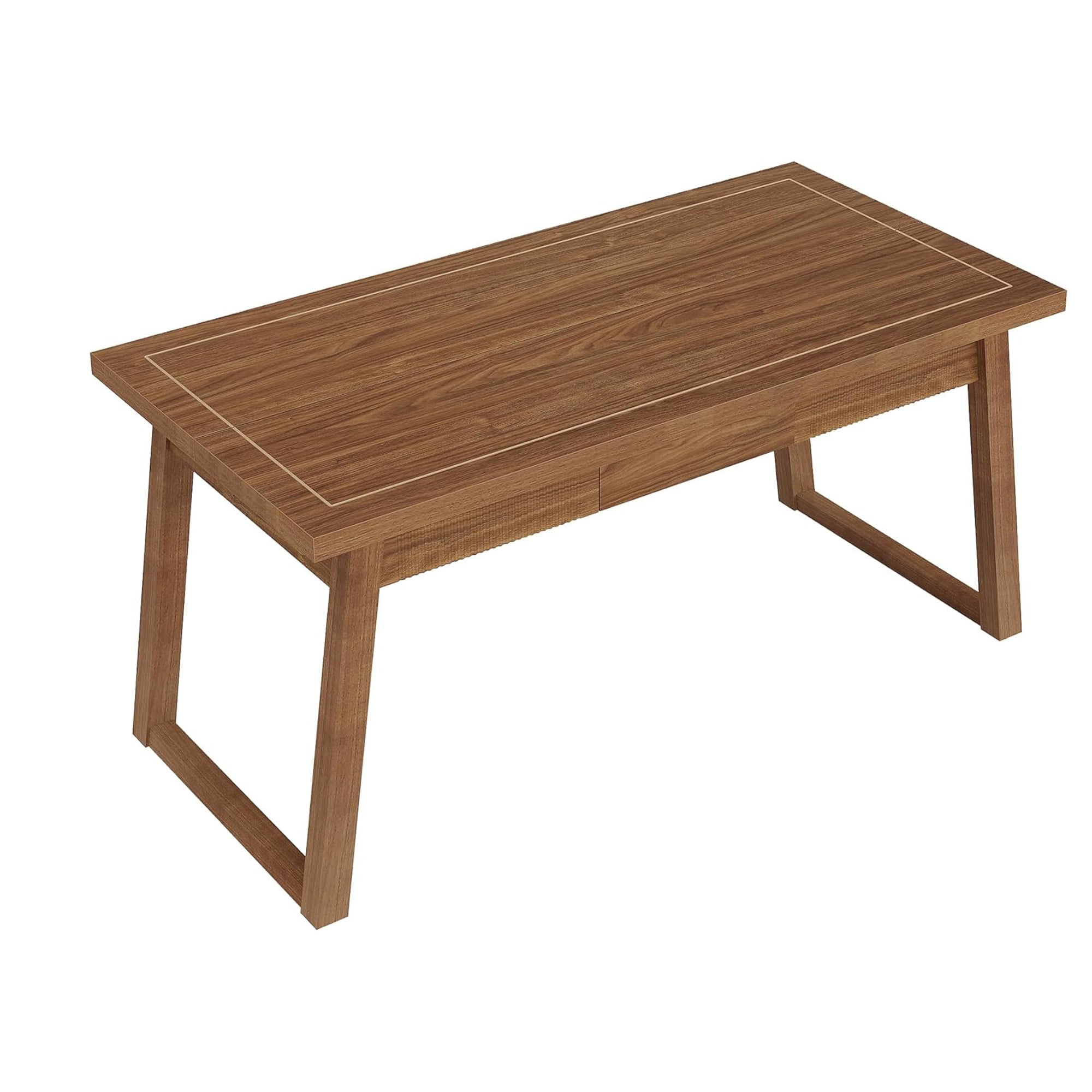 KIOOTTO 55" Executive Desk with Solid Wood Legs and 1 Drawer, Mid-Century Computer Desk, Walnut Brown