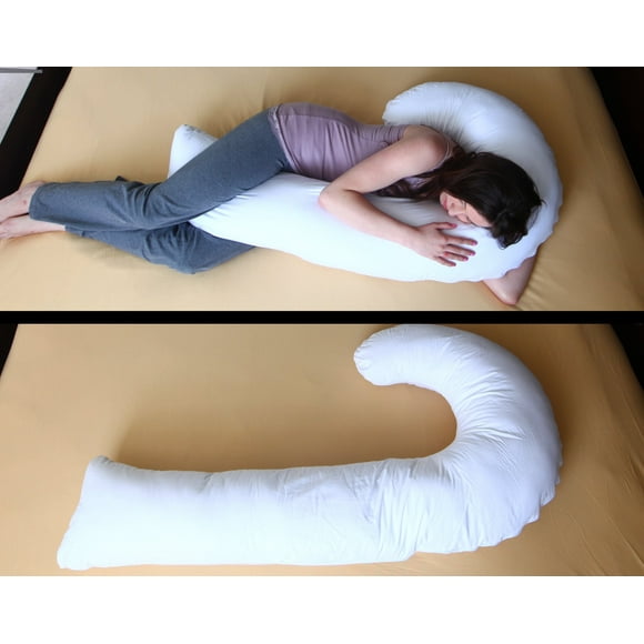 Deluxe Comfort Letter J Shaped Full Body Pillow - Soft Synthetic Fiber Fill - Total Body Length - Hook yourself into a great sleep - Body Pillow, White