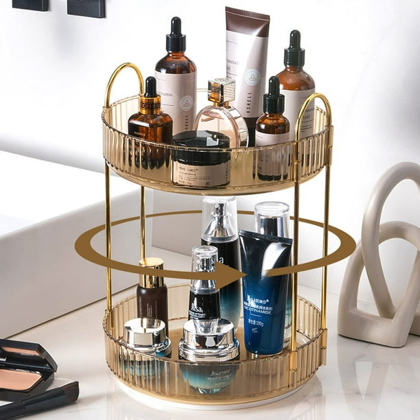 Organizador de maquillaje Shuang Qing giratorio de 2 niveles de alta capacidad