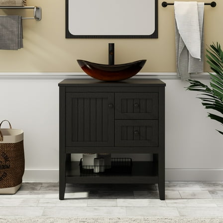 Eclife 30" Freestanding Bathroom Vanity Set with Vessel Sink, Faucet and Drain