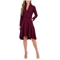 thumbnail image 1 of Taylor Womens Belted V-Neck Asymmetrical Dress, darkred, 8, 1 of 1