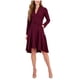thumbnail image 1 of Taylor Womens Belted V-Neck Asymmetrical Dress, darkred, 10AV/MD/RG, 1 of 1