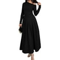 thumbnail image 3 of Women'S Fall Long Sleeve Wedding Guest Dresses One Shoulder Elegant Formal Pleated Midi Maxi Dress Black S, 3 of 8