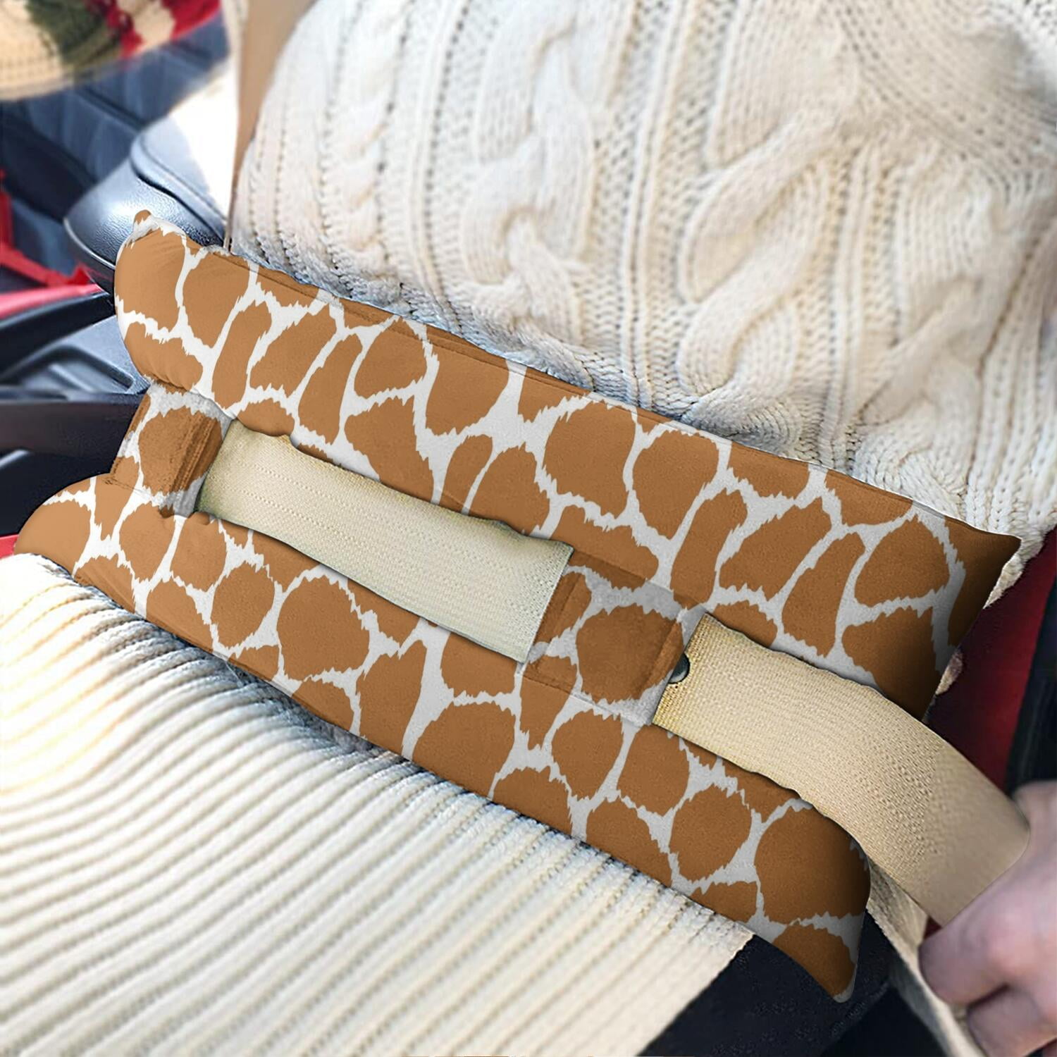 Patchwork Leopard Texture Seatbelt Pillow - Reusable Comfort Pad for Post-Chest Surgery Travel