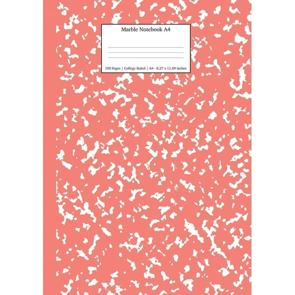 School Supplies: Marble Notebook A4: Coral Pink Marble College Ruled Journal (Paperback)