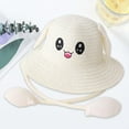 thumbnail image 6 of Bunny Ears Straw Hat Cap Casual Children Beach Hat for Outdoor Summer Trips Milky white, 6 of 8