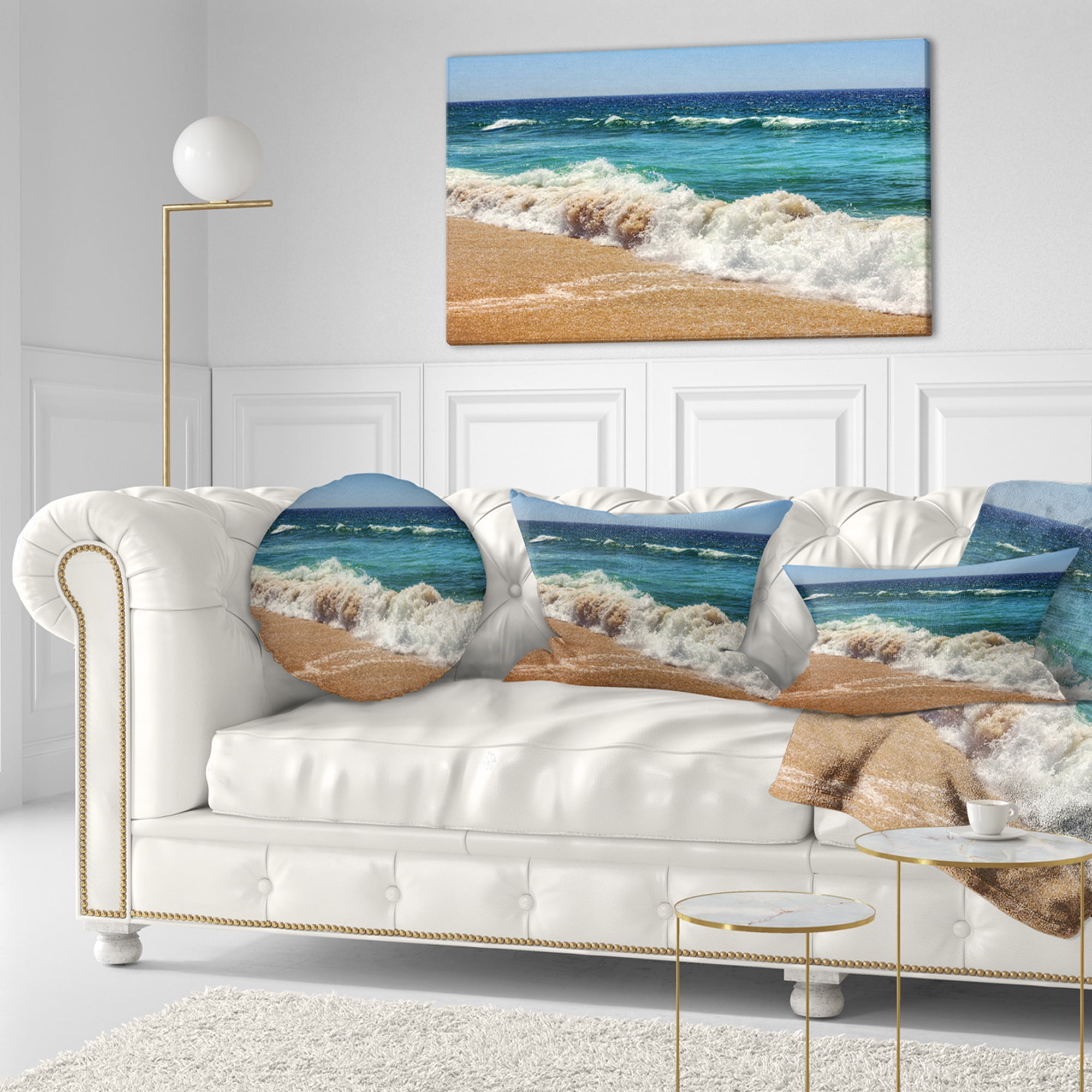 Designart Atlantic Beach with Foaming Waves - Seascape Throw Pillow - 12x20