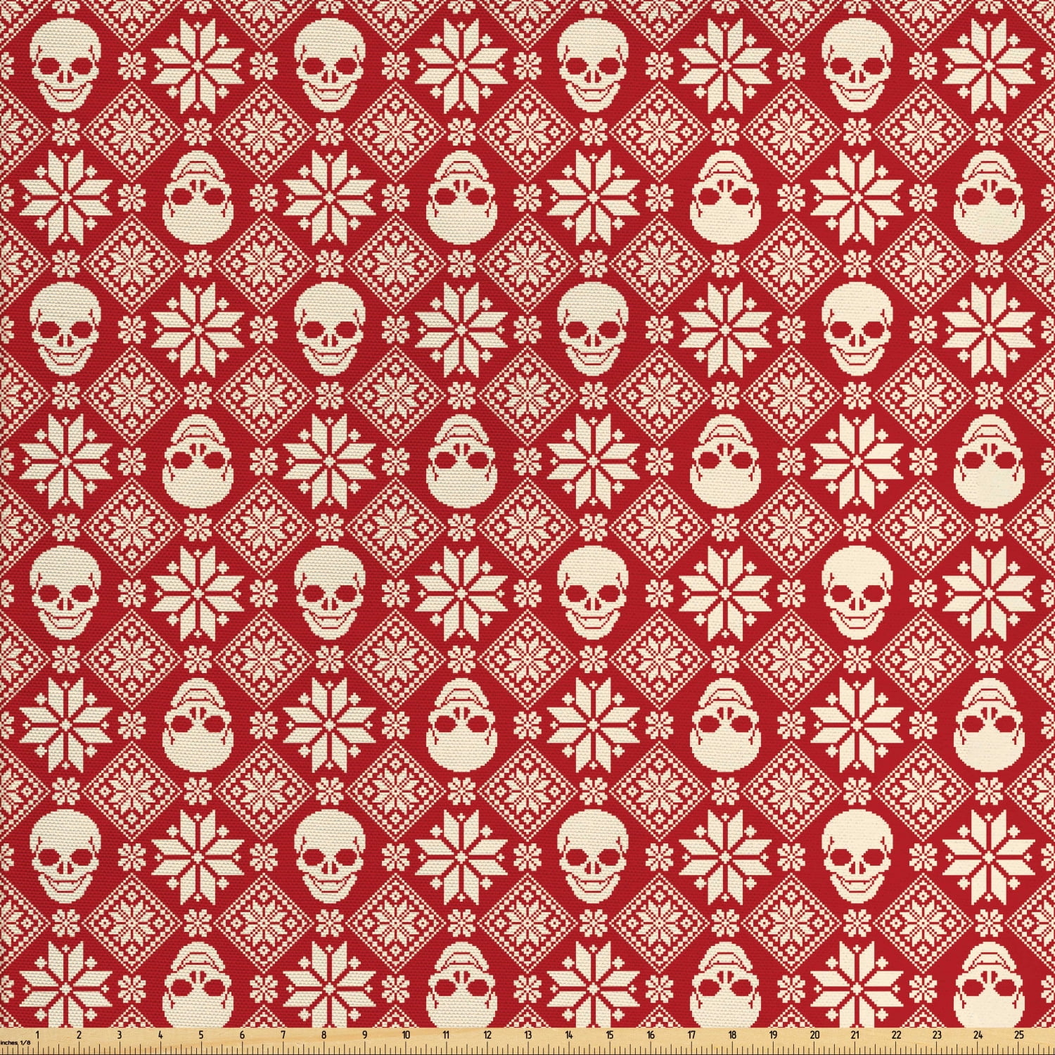 Nordic Fabric By The Yard Nordic Stitch Skull Pattern With Snowflakes