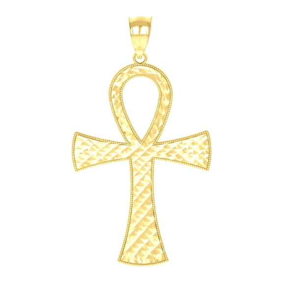 10k Yellow Gold Mens Egyptian Ankh Cross Religious Charm Pendant Pendant Necklace for Men