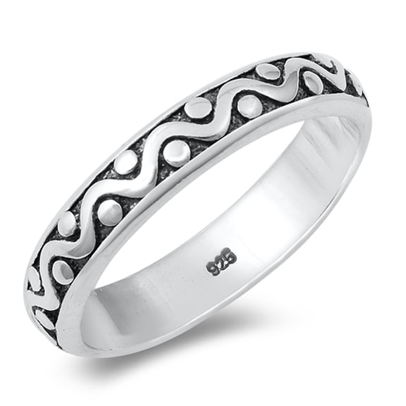 Wavy Oxidized Ring .925 Sterling Silver Band Jewelry Female Male Unisex Size 6