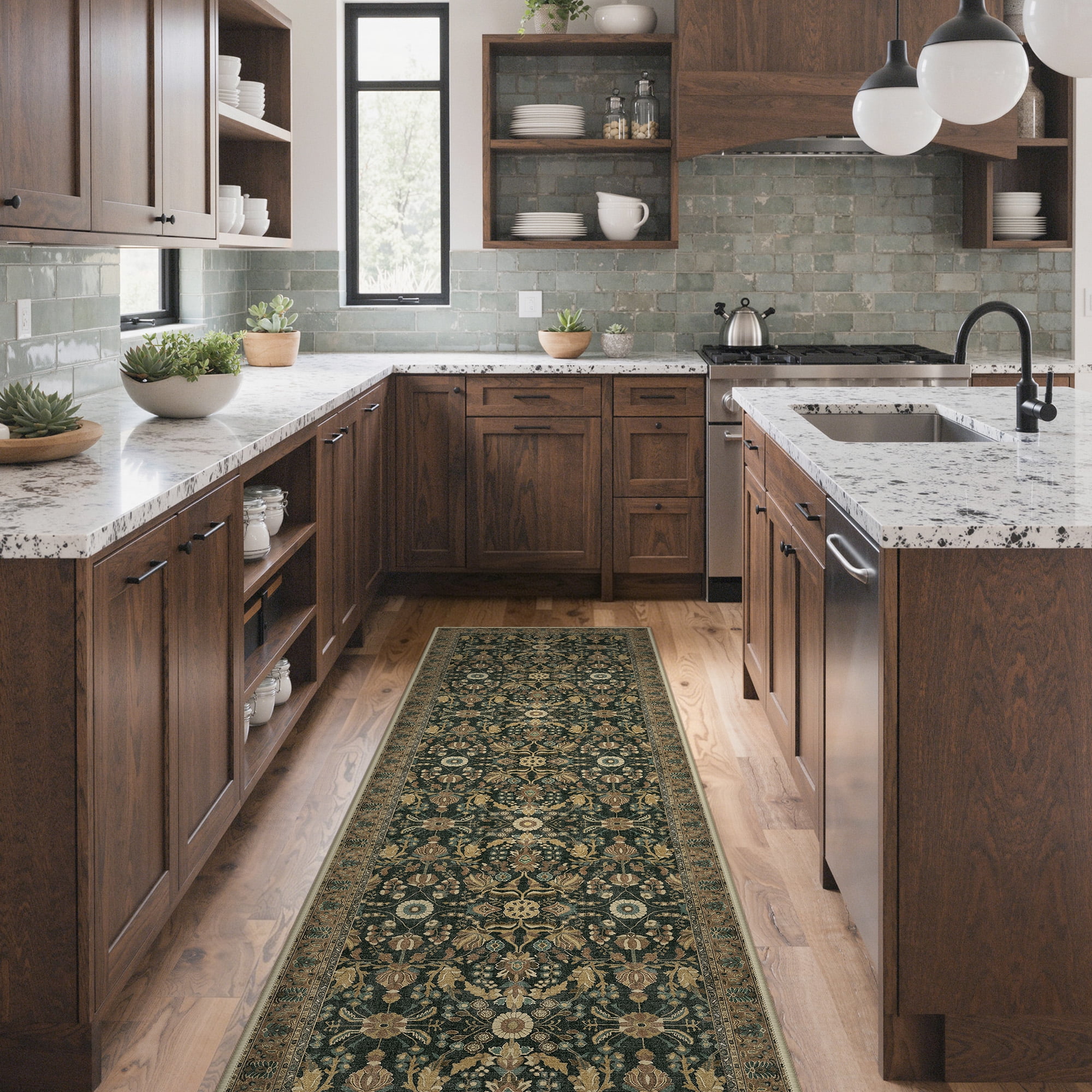 KUETH 2.5x12 Vintage Floral Runner Rug Machine Washable Rugs for Living Room, Non Slip Flat Pile Rug with Rubber Backing, Boho Rug for Entryway Hallway Kitchen and Corridor
