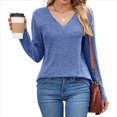 thumbnail image 3 of Camisetas de Larga para Mujer, Cuello en V, Suaves, Básicas, Holgadas, Informales, A Azul XL, 3 of 9