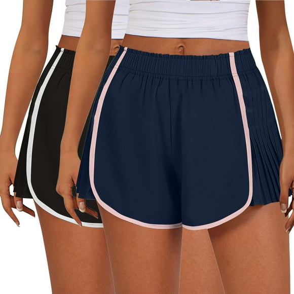 AherBiu 2pc Womens Shorts Elastic Waist Wide Leg Running Dance Short Loose Workout Athletic Sweat Shorts