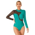 thumbnail image 2 of inhzoy Rhinestones Gymnastics Leotard for Women Mesh Splice Ballet Dance Bodysuit Figure Ice Skating Dance Costume Green L, 2 of 8