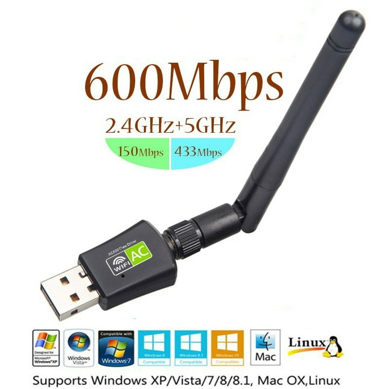 USB Wifi Adapter, 600Mbps Driver with Antenna, Dual Band 2.4GHz/5GHz - Walmart.com