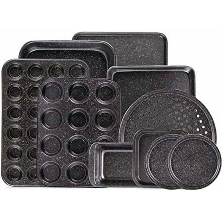 10-Piece Nonstick Baking Set With Baking Pan, Cookie Sheet Set, Cake /Muffin Pan, and Pizza Pan, 10-Piece Set Bakeware Sets (Ceramic Coated Black)$$Home Decor, Kitchen, & Other