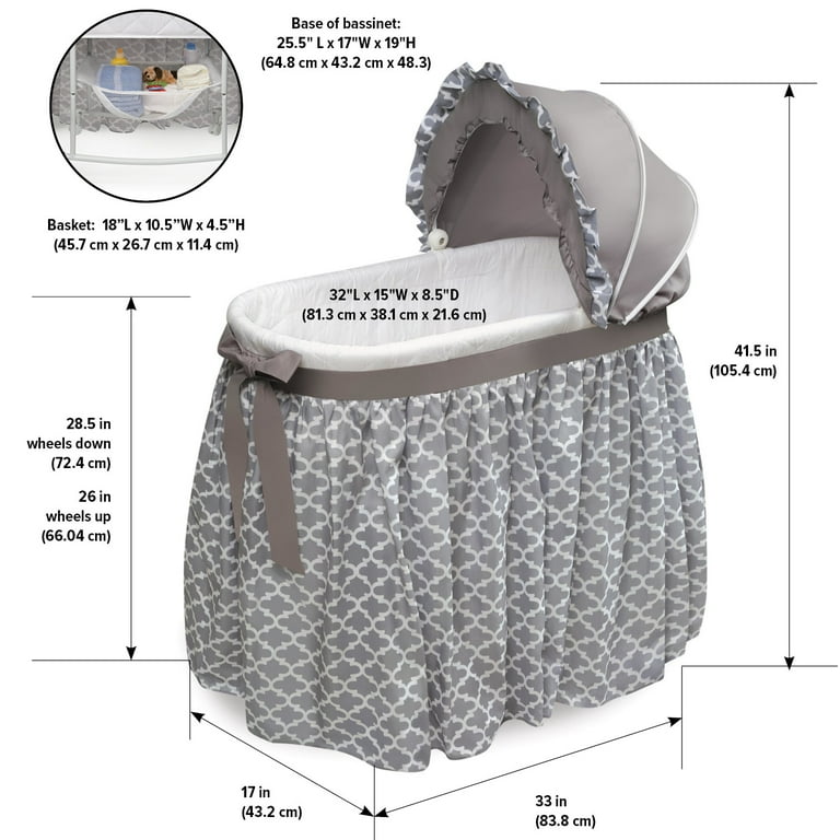 Badger Basket Wishes Oval Baby Bassinet - Full Length Skirt - Gray