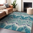 thumbnail image 6 of HomeRoots 662679 8 x 10 ft. Teal & Ivory Ikat Transitional Washable Machine Made Rectangle Area Rug with UV Protection, 6 of 9