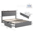 thumbnail image 2 of Bed Frame with 4 Storage Drawers and Charging Station, Grey Velvet Upholstered Platform Bed Frame with Storage Headboard and Wooden Slats Support, No Box Spring Needed, 2 of 9