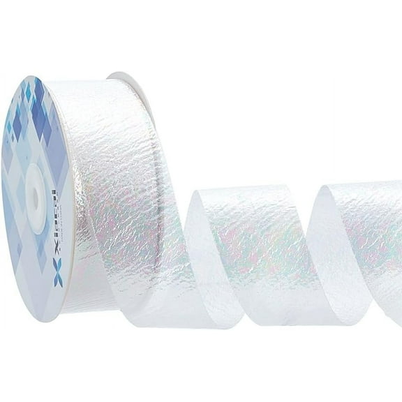19.69 Yard Iridescent Ribbon 1-1/2 inch Wide Iridescent White Decorative Ribbon Polyester Craft Fabric Ribbon Wedding Gift Wrapping Hair Bows Decor