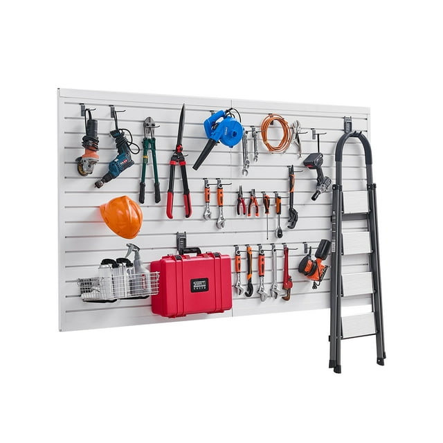 VEVOR Panneau de Mur à Lattes 8 x 4 Pi PVC Blanc pour Garage avec Accessoires