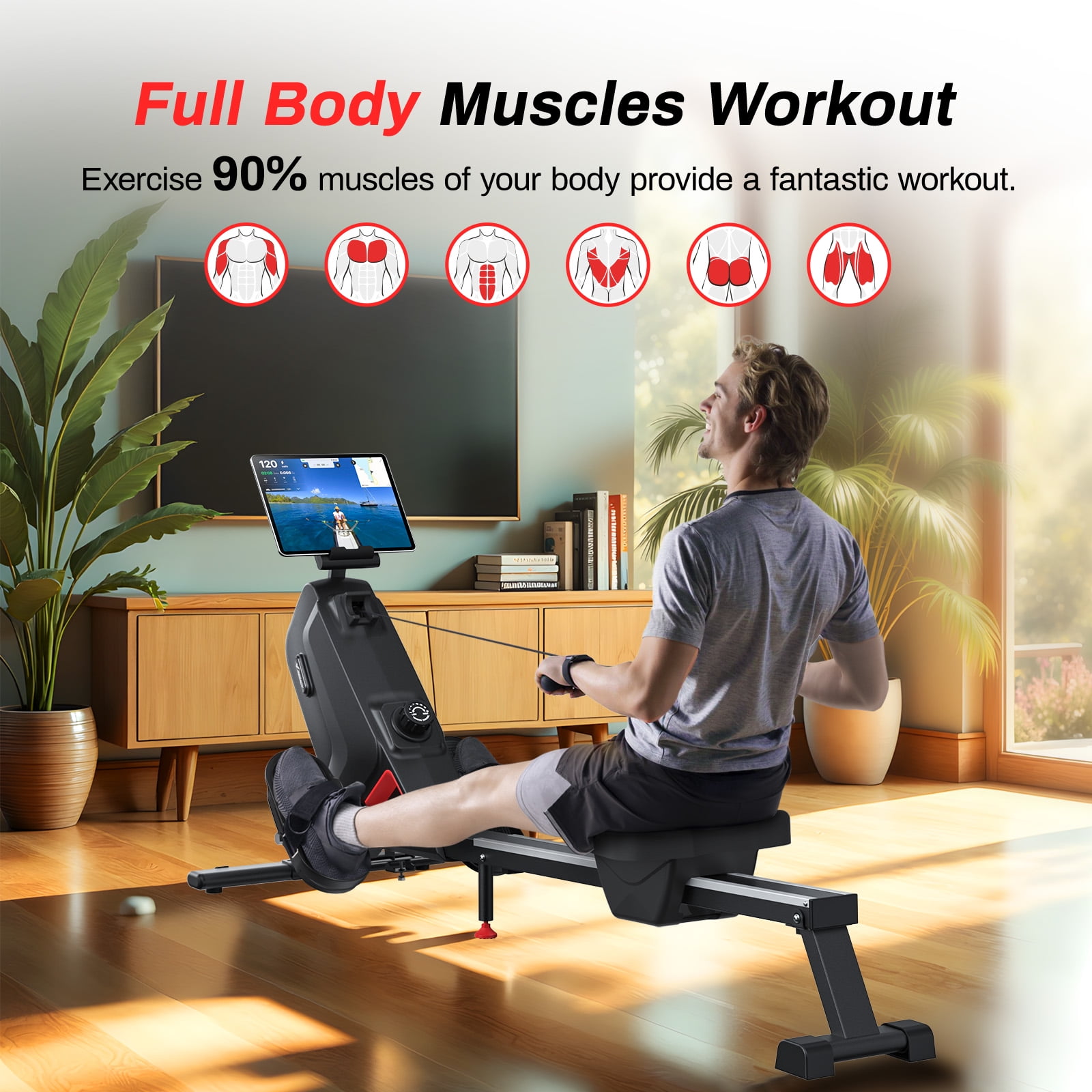 MERACH Magnetic Rowing Machines 350lbs Weight Capacity, Indoor Foldable with 16 Levels Resistance for Home Workout