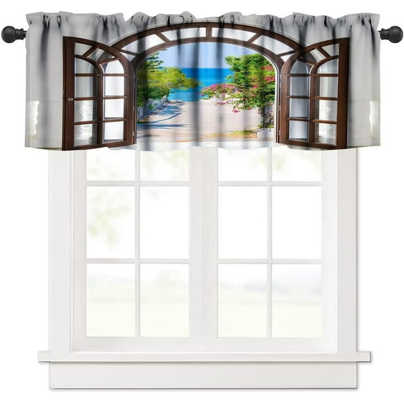 Tier and Valance Window Curtain Set - 52 Inch Width, 36 Inch Length - Live, Love, Laugh (Navy) - Light Filtering Drapes for Kitchen, Bedroom, Living & Dining Room by Achim Home Decor